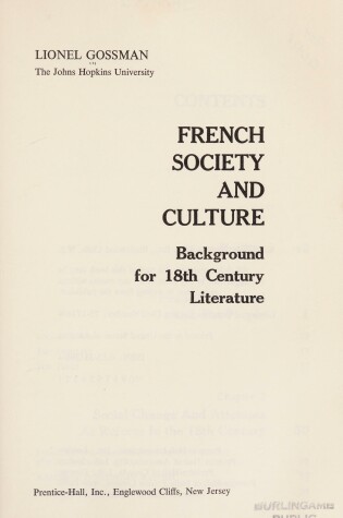 Cover of French Society and Culture