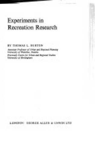 Cover of Experiments in Recreation Research