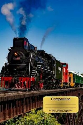 Cover of Colorful Locomotive Train on Bridge Composition Notebook, Narrow Ruled