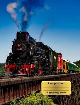 Book cover for Colorful Locomotive Train on Bridge Composition Notebook, Narrow Ruled