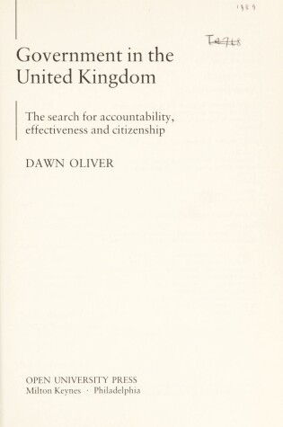 Cover of Government in the United Kingdom
