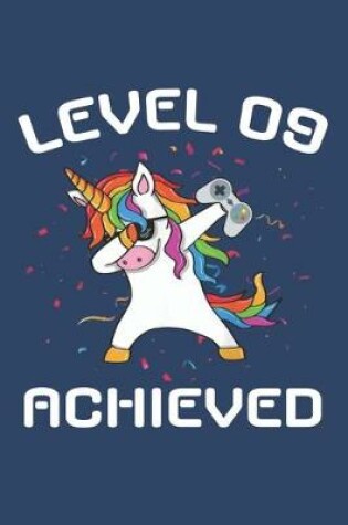 Cover of Level 9 achieved Notebook, funny dabbing unicorn Gamer birthday gift blank lined journal