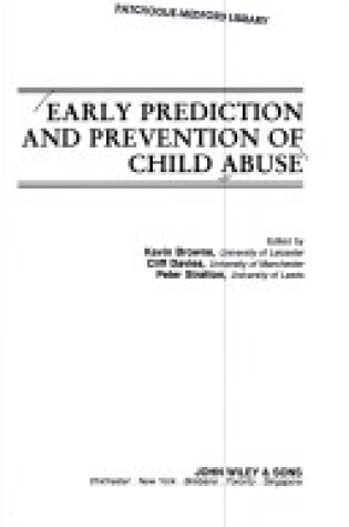 Cover of Early Prediction and Prevention of Child Abuse