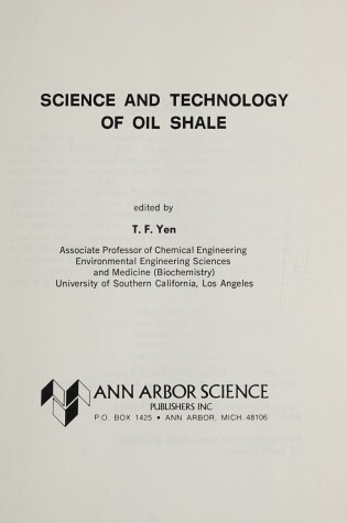 Cover of Science and Technology of Oil Shale