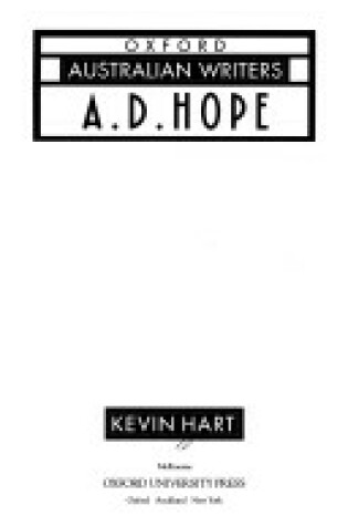 Cover of A.D.Hope