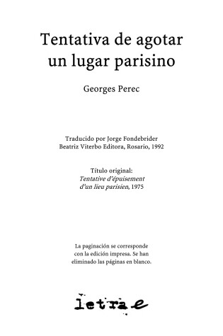 Cover of Tentativa de Agotar Un Lugar Parisino
