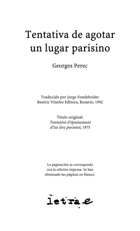 Book cover for Tentativa de Agotar Un Lugar Parisino