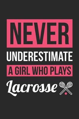 Book cover for Lacrosse Notebook - Never Underestimate A Girl Who Plays Lacrosse - Lacrosse Training Journal - Gift for Lacrosse Player