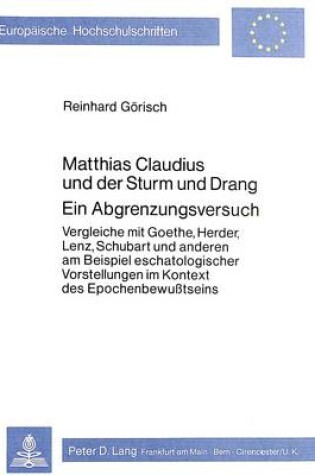 Cover of Matthias Claudius Und Der Sturm Und Drang. Ein Abgrenzungsversuch