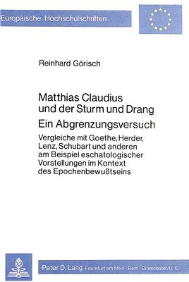 Cover of Matthias Claudius Und Der Sturm Und Drang. Ein Abgrenzungsversuch
