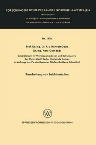Cover of Bearbeitung Von Leichtmetallen