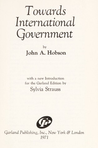 Cover of Toward International Govt