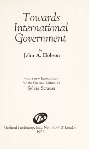 Cover of Toward International Govt