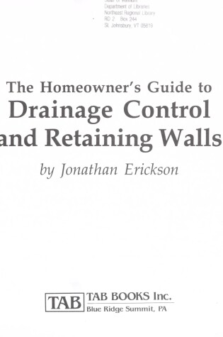 Cover of Homeowner'S Guide Drainage Control. H/C
