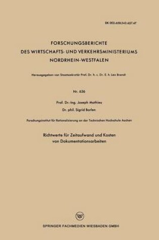 Cover of Richtwerte für Zeitaufwand und Kosten von Dokumentationsarbeiten