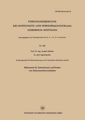 Cover of Richtwerte für Zeitaufwand und Kosten von Dokumentationsarbeiten