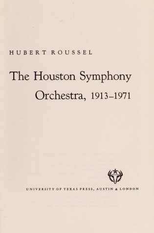 Cover of Houston Symphony Orchestra, 1913-71