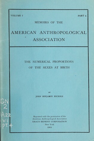 Cover of Numerical Proportions of the Sexes at Birth