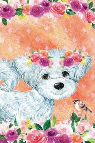 Cover of Bullet Journal Notebook for Dog Lovers White Fluffy Puppy in Flowers 5