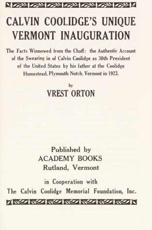 Cover of Calvin Coolidge's Unique Vermont Inauguration