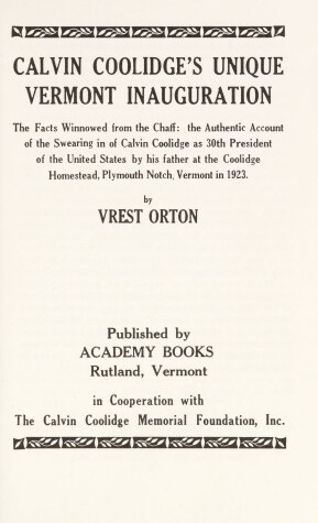 Book cover for Calvin Coolidge's Unique Vermont Inauguration