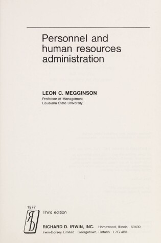 Cover of Personnel and Human Resources Administration