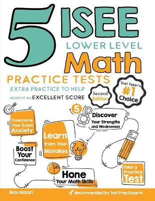 Book cover for 5 ISEE Lower Level Math Practice Tests