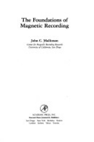 Cover of Mallinson* Foundations of Magnetic Record