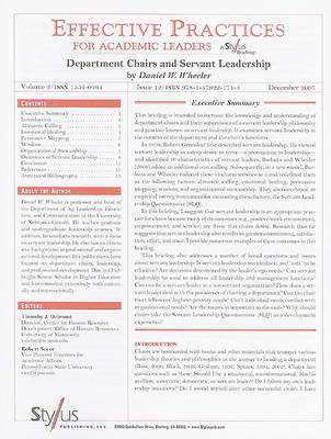 Book cover for Effective Practices for Academic Leaders, Volume 2 Issue 12