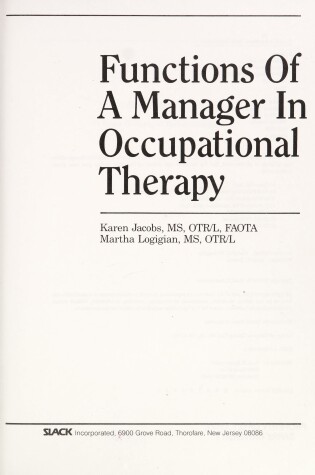 Cover of Functions of a Manager in Occupational Therapy