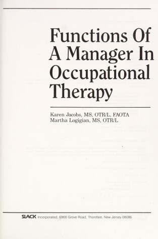 Book cover for Functions of a Manager in Occupational Therapy