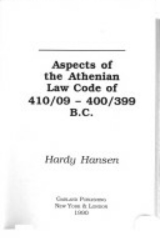 Cover of Aspects O/T Athenian Law