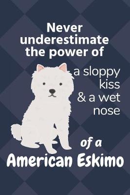 Book cover for Never underestimate the power of a sloppy kiss & a wet nose of a American Eskimo