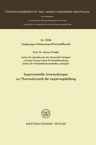 Cover of Experimentelle Untersuchungen Zur Thermodynamik Der Legierungsbildung