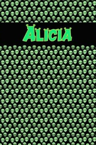 Cover of 120 Page Handwriting Practice Book with Green Alien Cover Alicia