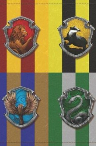 Cover of Hogwarts Houses, Gryffindor, Hufflepuff, Ravenclaw, Slytherin, Harry Potter Journal Notebook