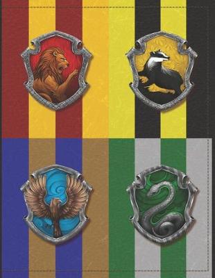 Book cover for Hogwarts Houses, Gryffindor, Hufflepuff, Ravenclaw, Slytherin, Harry Potter Journal Notebook