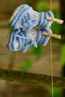 Book cover for Newborn Blue Baby Shoes on a Clothesline