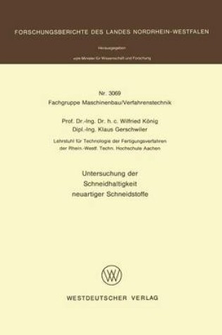 Cover of Untersuchung Der Schneidhaltigkeit Neuartiger Schneidstoffe