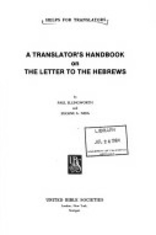 Cover of A Translator's Handbook on the Letter to the Hebrews