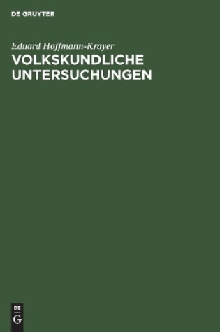 Cover of Volkskundliche Untersuchungen