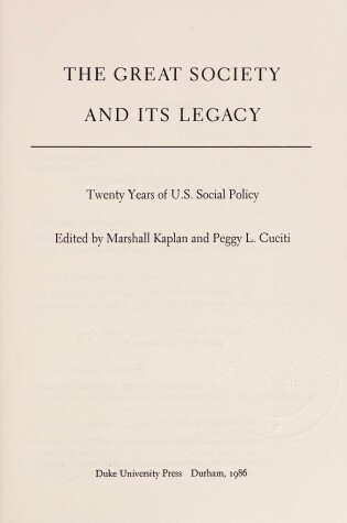 Cover of The Great Society and Its Legacy