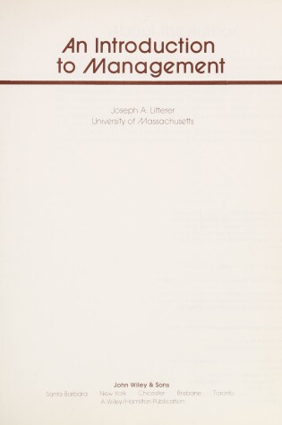 Cover of Introduction to Management