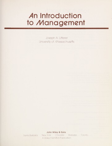 Book cover for Introduction to Management