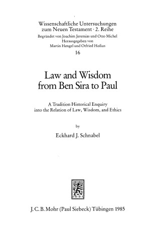 Book cover for Law and Wisdom from Ben Sira to Paul