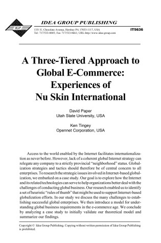 Cover of A Three-Tiered Approach to Global E-Commerce