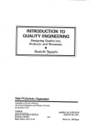 Cover of An Introduction to Quality Engineering