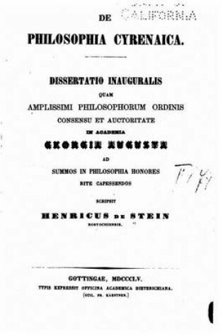 Cover of de Philosophia Cyrenaica