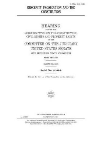 Cover of Obscenity prosecution and the Constitution