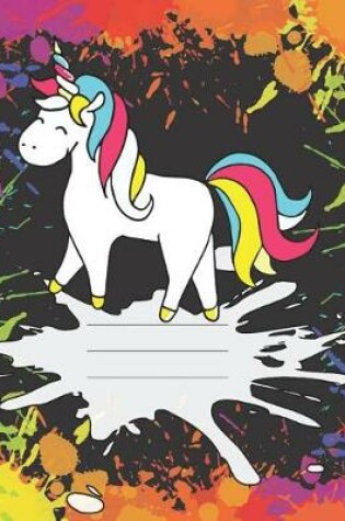 Cover of Black Rainbow Splatter Unicorn Cover Girl Composition Wide-ruled blank line School Notebooks